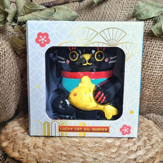 Bruciatore o bruciaessenze per tart profumate in ceramica con desing unico a forma di gatto portafortuna Maneki Neko
