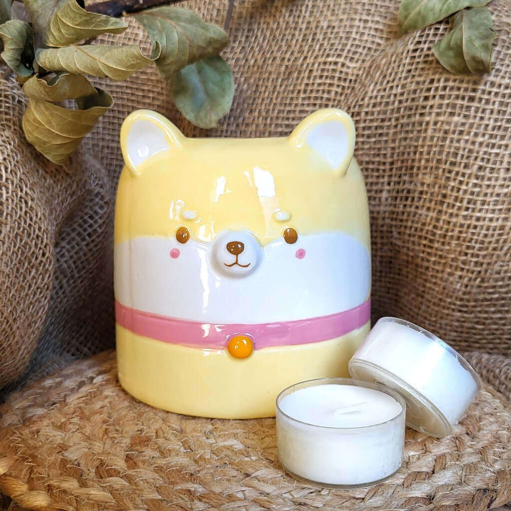 Bruciatore o bruciaessenze per tart profumate in ceramica con desing unico a forma di cane giapponese shiba inu