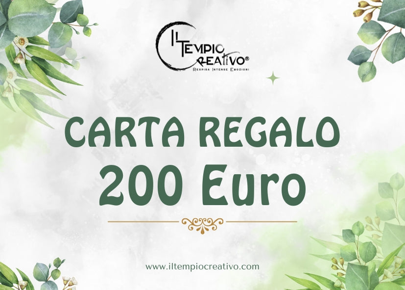 Carta o Buono regalo perfetto, da utilizzare sullo shop online de Il Tempio Creativo. Gift card da usare sul sito de Il Tempio Creativo. Taglio 200 euro