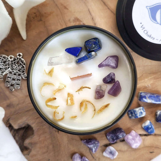 Candela meditativa in cera di soia, sesto chakra ajna