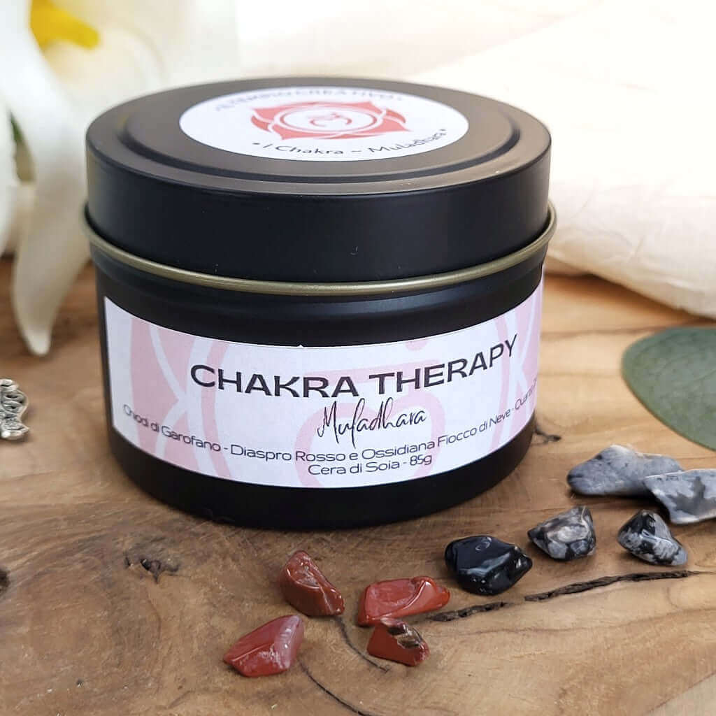 Candela meditativa in cera di soia, primo chakra muladhara