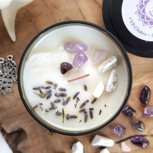 Candela meditativa in cera di soia, settimo chakra sahasrara
