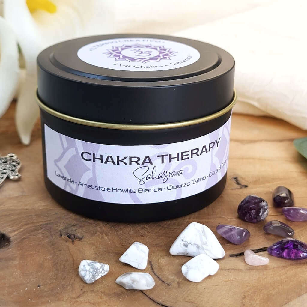 Candela meditativa in cera di soia, settimo chakra sahasrara