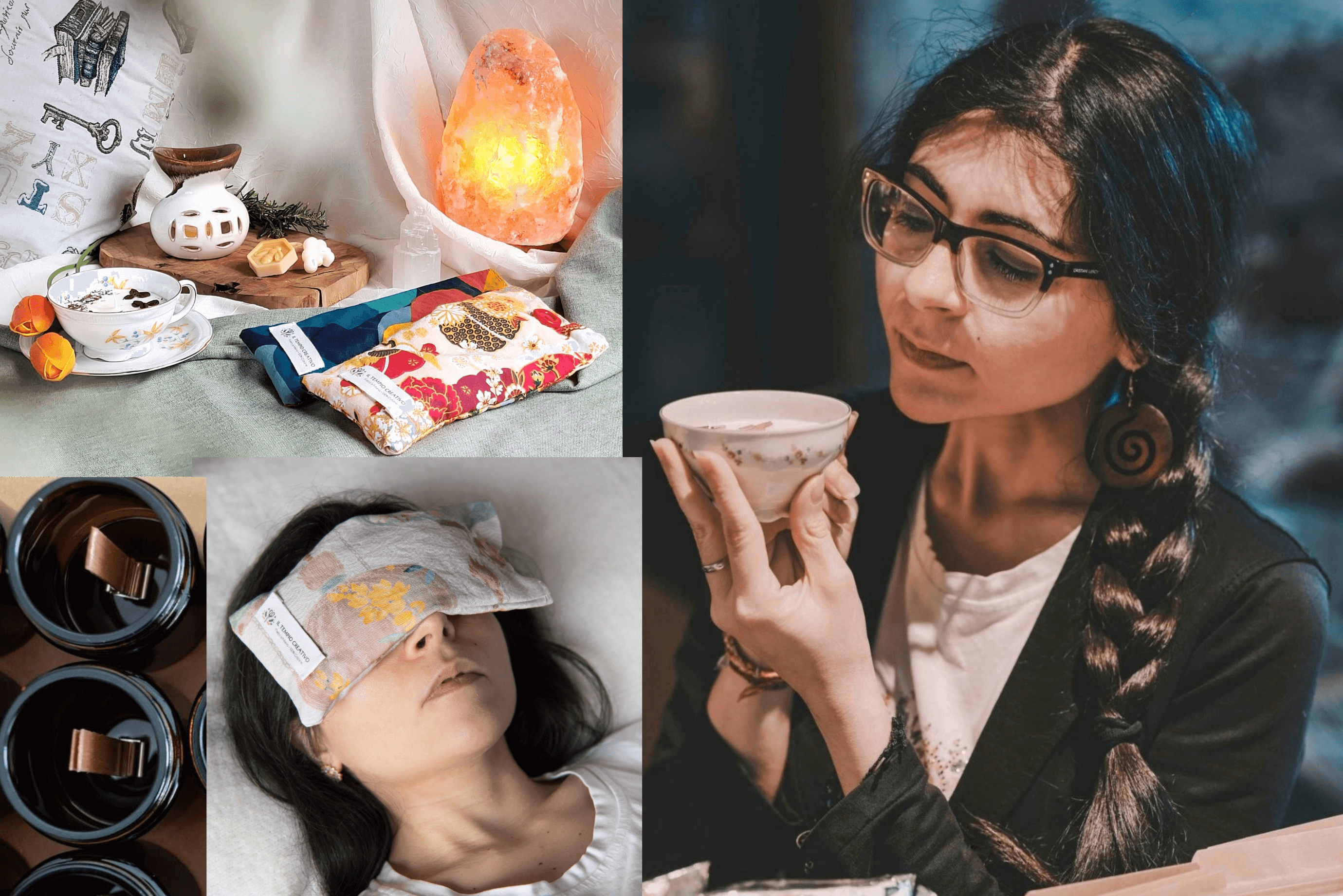 Cuscini Benessere e Rilassanti per Occhi. Come usare il cuscino per occhi. Tart e Candele Profumate in Cera di Soia in Tazza Vintage Bavaria.