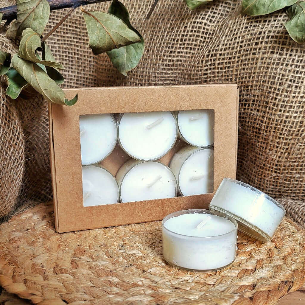 Lumini tealight in cera di soia naturale e vegetale