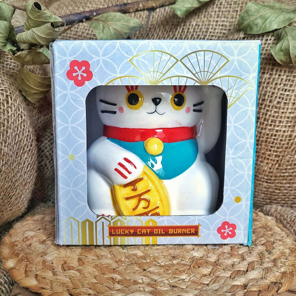 Bruciatore o bruciaessenze per tart profumate in ceramica con desing unico a forma di gatto portafortuna Maneki Neko