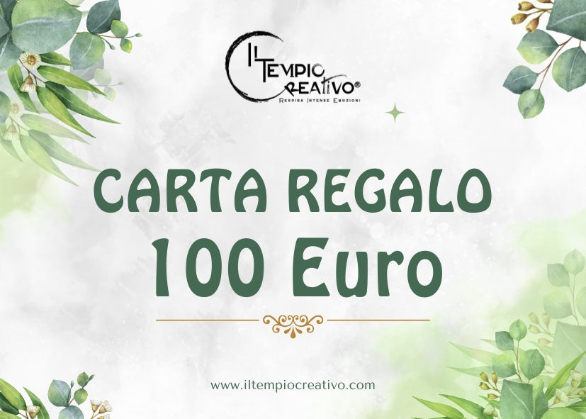 Carta o Buono regalo perfetto, da utilizzare sullo shop online de Il Tempio Creativo. Gift card da usare sul sito de Il Tempio Creativo. Taglio 100 euro
