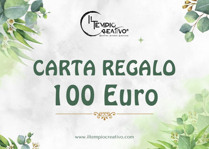 Carta o Buono regalo perfetto, da utilizzare sullo shop online de Il Tempio Creativo. Gift card da usare sul sito de Il Tempio Creativo. Taglio 100 euro