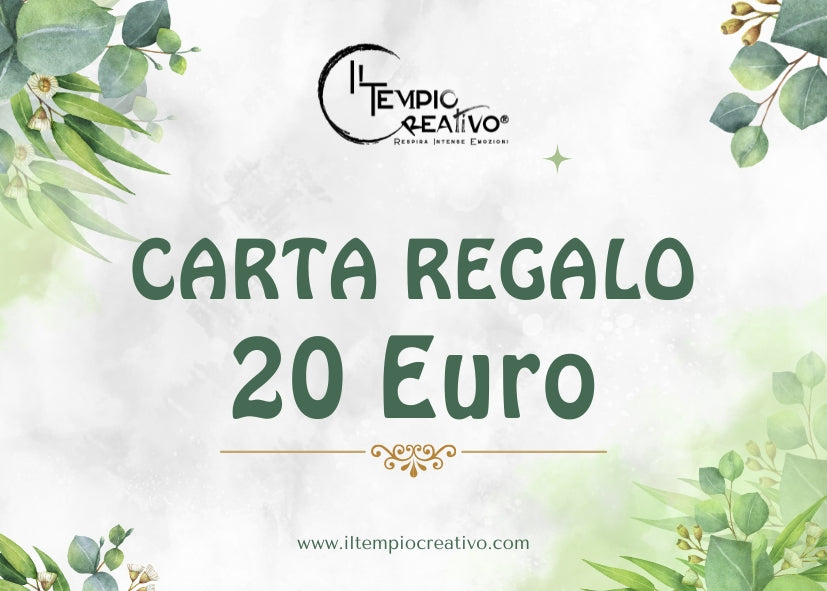 Carta o Buono regalo perfetto, da utilizzare sullo shop online de Il Tempio Creativo. Gift card da usare sul sito de Il Tempio Creativo. Taglio 20 euro