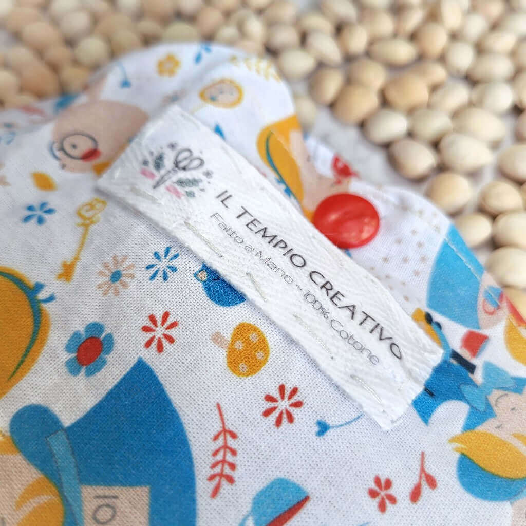 Cuscino termico per coliche bimbi bambini neonati e neo mamme, in puro cotone 100%, sfoderabile e lavabile, con noccioli di ciliegia