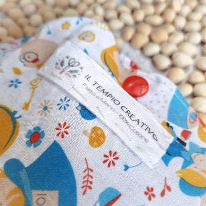 Cuscino termico per coliche bimbi bambini neonati e neo mamme, in puro cotone 100%, sfoderabile e lavabile, con noccioli di ciliegia