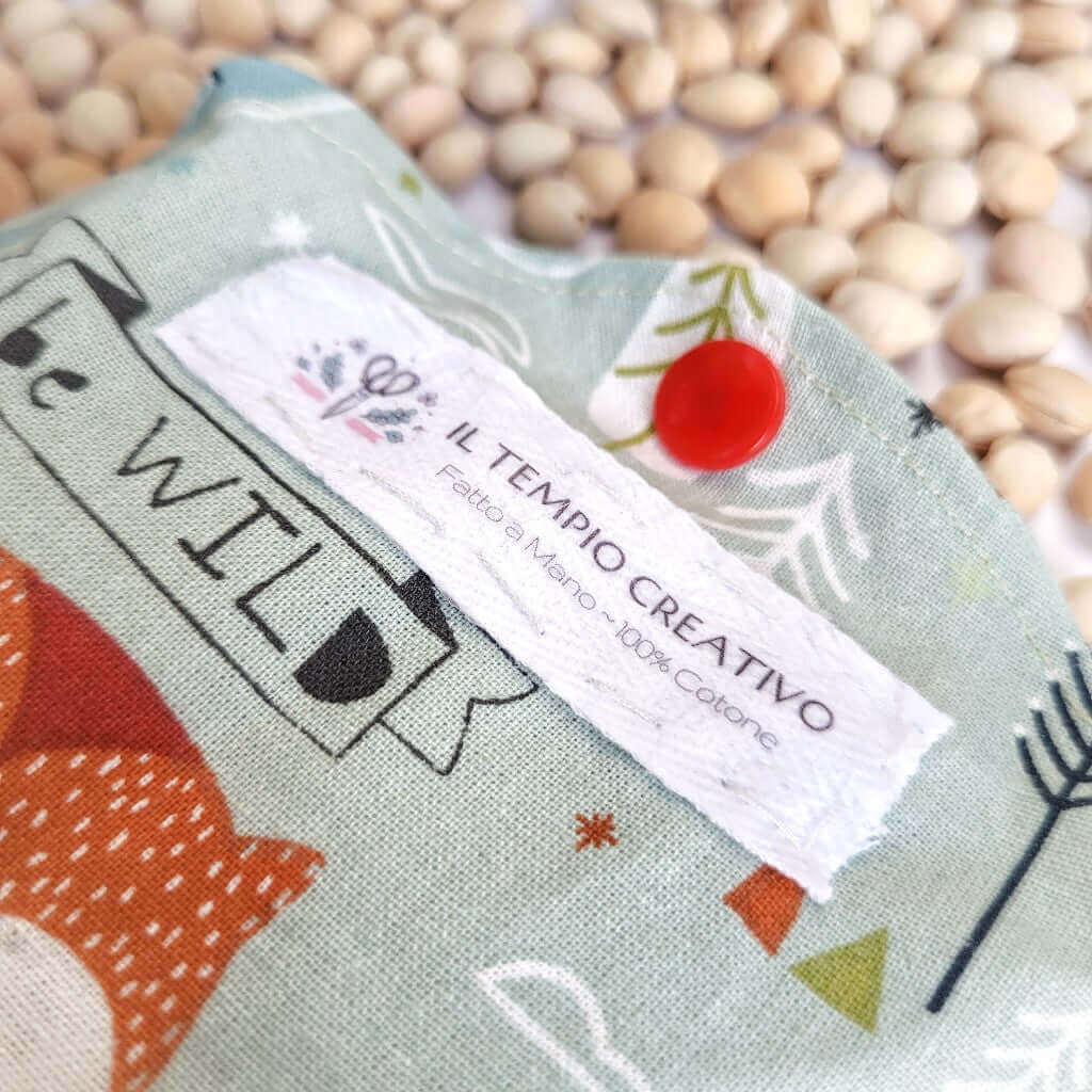 Cuscino termico per coliche bimbi bambini neonati e neo mamme, in puro cotone 100%, sfoderabile e lavabile, con noccioli di ciliegia