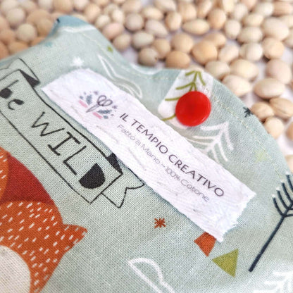 Cuscino termico per coliche bimbi bambini neonati e neo mamme, in puro cotone 100%, sfoderabile e lavabile, con noccioli di ciliegia
