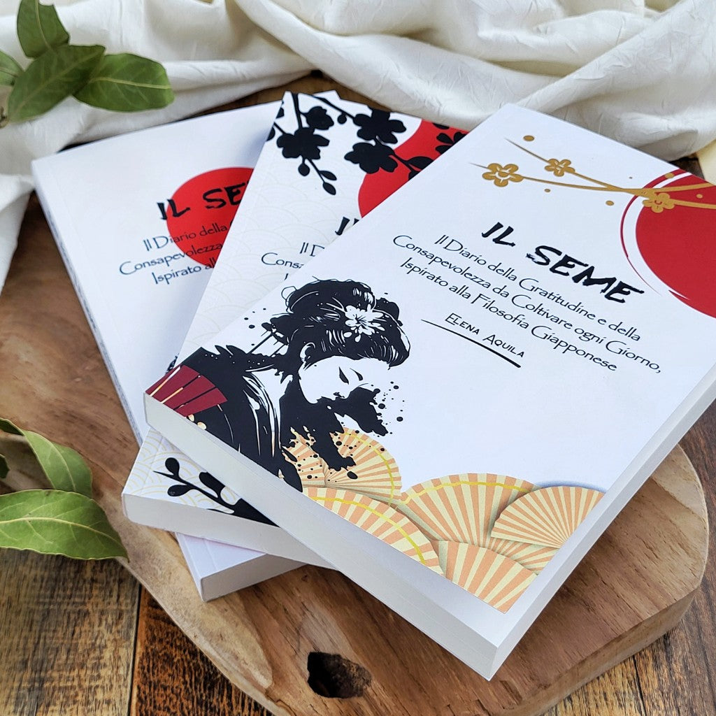 Copertine da collezione (Geisha - Sakura - Zen) de Il Seme | Diario della Gratitudine e della Consapevolezza da coltivare ogni giorno, ispirato alla Filosofia Giapponese. Scritto, impaginato e grafica di Elena Aquila, fonder de Il Tempio Creativo®