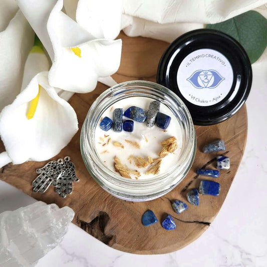 Candela meditativa in cera di soia, sesto chakra ajna